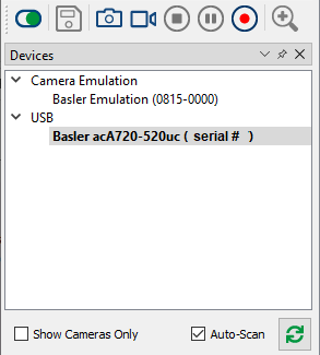 Devices pane in pylon Viewer
